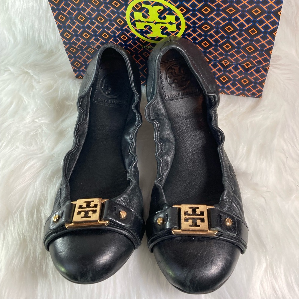 GUC Tory Burch Black Leather Ballet Flats Size 7.5